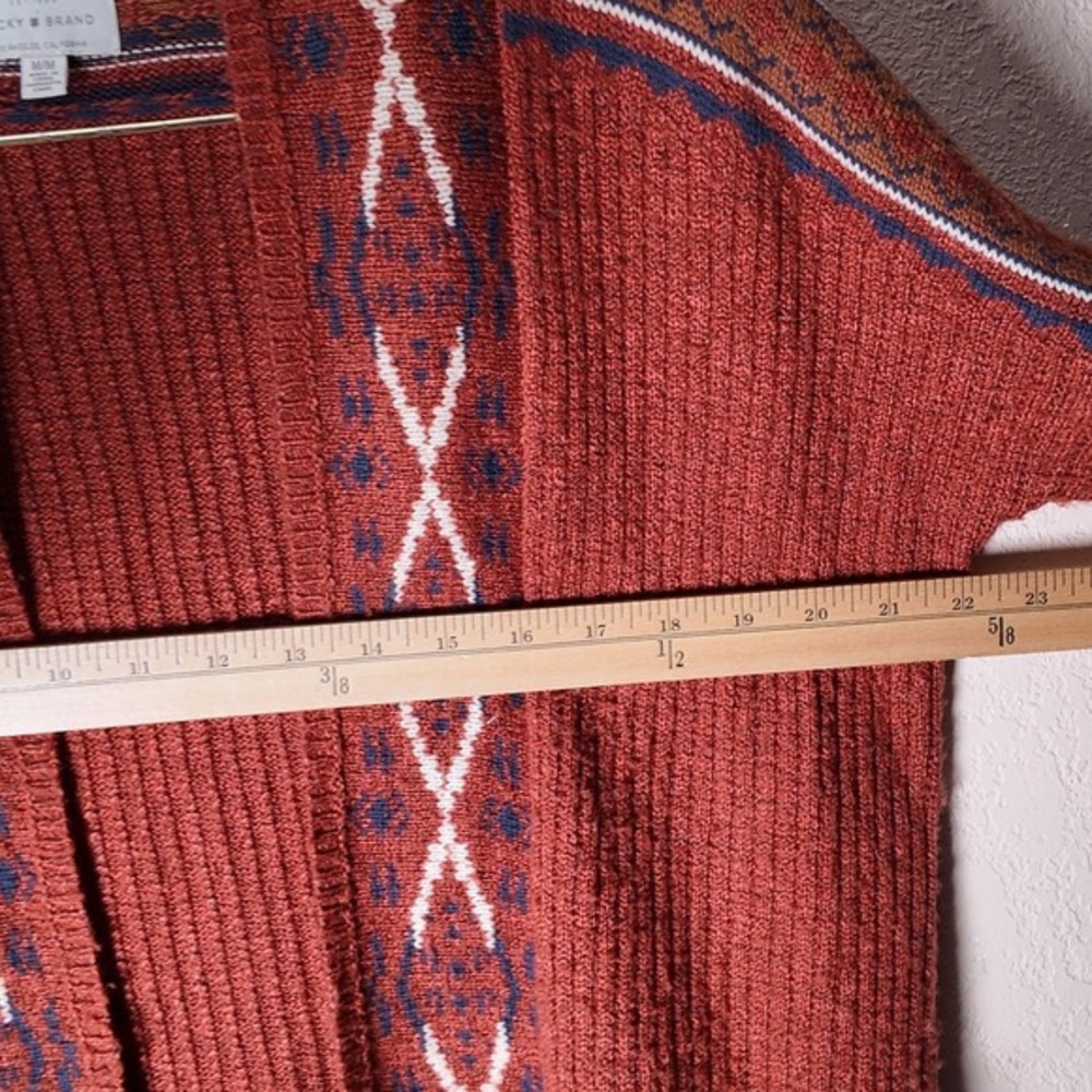 Lucky Brand Rust Aztec Southwest Boho Cardigan Sweater M - Picture 5 of 8